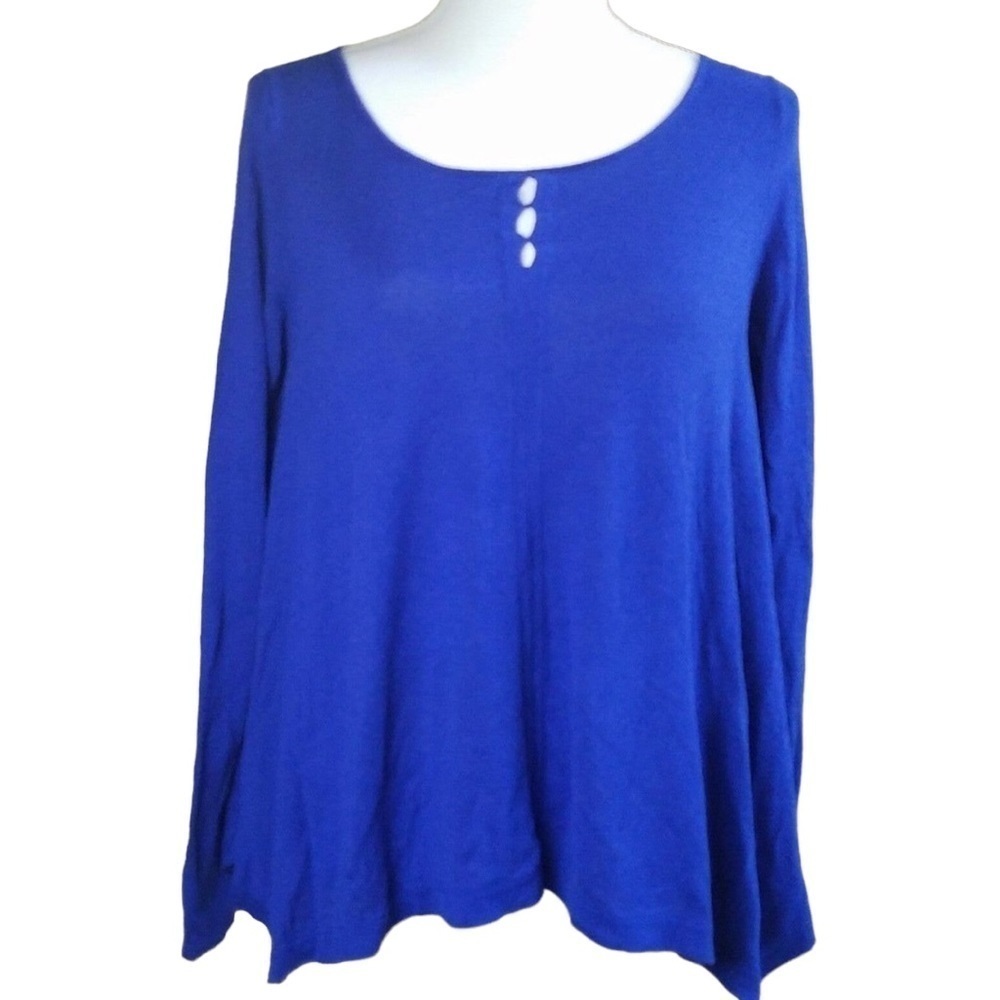 TAHARI thin knit sweater size small royal blue oversize lagenlook